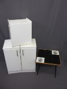 FOUR OCCASIONAL FURNITURE ITEMS including a mid-century tile top coffee table, melamine box seat