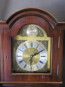 REPRODUCTION MAHOGANY CHIME STRIKE GRANDMOTHER CLOCK, 158cms H, 35cms W