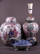 ORIENTAL PORCELAIN, three items including a ginger jar and cover, decorated in colourful enamels,