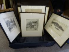 SIX ANTIQUE MEZZOTINT & OTHER PRINTS, town and seaside scenes, various measurements, in a modern