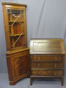 MAHOGANY FALL-FRONT BUREAU with edge beading and brass drop handles, 103cms H, 73cms W, 42.5cms D