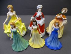 SIX ROYAL DOULTON LADY FIGURINES titled 'Emerald', 'Autumn', HN5323, 'Topaz', 'Summer' HN5322, '