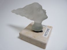 FROSTED GLASS CAR MASCOT- VICTOIRE DAUGHTER by Cornings glass New York, mounted on a square base