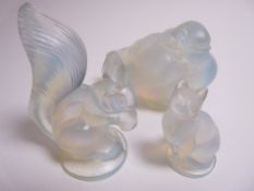 SABINO OPALESCENT GLASS CAR MASCOTS X 3 to include a SPARROW 5.5cms H x 8cms L, a SQUIRREL 7.5cms H,