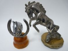 VINTAGE CAR MASCOTS X 2 to include a DESMO good luck HORSE HEAD in shoe 9cms H and a large REARING