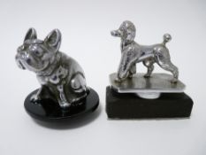 VINTAGE CAR MASCOTS X 2- DOGS to include FRENCH BULLDOG, unmarked, 6.5cms H, 7cms L,and STANDING