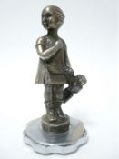 VINTAGE CAR MASCOT - FILLETTE AU NOUNOURS/GIRL WITH TEDDY BEAR after FRECOURT, circa 1925, 13cms H.
