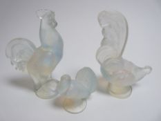SABINO OPALESCENT GLASS CAR MASCOTS X 3 to include a CHANTECLAIR/ROOSTER 9cms H, HEN 9cms H and a