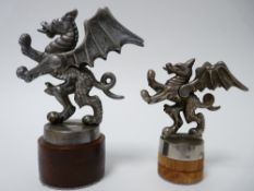 VINTAGE CAR MASCOTS X 2 - WELSH DRAGONS circa 1920s, 11cms H, and 8cms H.