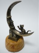 VINTAGE CAR MASCOT-CLAIR de LUNE/MOONLIGHT cat on moon, seated, after E T Mercier, French, bears