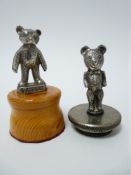 VINTAGE CAR MASCOTS X 2 - TEDDY BEARS to include a STANDING BEAR IN TIE, 6.25cms H and STANDING BEAR
