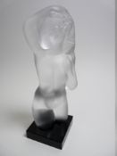 FROSTED GLASS CAR MASCOT / DESK WEIGHT in the form of a NAKED FEMALE TORSO 18cms H, maker unknown.