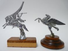 VINTAGE ADVERTISING CAR MASCOT AND ONE OTHER - PEGASUS by Mobil Oil, 9.5cms H, and Chrome Plated