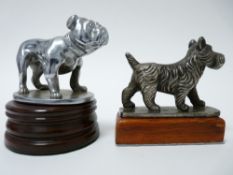VINTAGE CAR MASCOTS X 2-DOGS by DESMO to include a BULLDOG ,7cms H, 10.5cms L, and a SCOTTIE,7cms H,