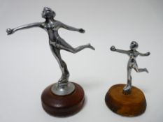 VINTAGE CAR MASCOTS X 2 - EVE large and small by DESMO, 12cms H, 12cms L, and 8cms H, 8 cms L.
