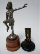 VINTAGE CAR MASCOTS X 2 to include NEFERTITI, bust form, 8.5cms H and EGYPTIAN DANCER, after D