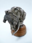 VINTAGE CAR ACCESSORY MASCOT - GUN DOG HEAD WITH GAME possibly by East London Rubber Co Ltd, circa