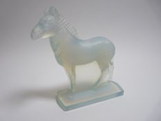 SABINO OPALESCENT GLASS CAR MASCOT- Standing ZEBRA 14cms H, 14cms L, makers marks present.
