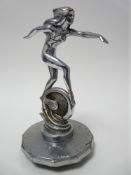 VINTAGE CAR MASCOT - FEMALE FIGURE ON WINGED WHEEL by A E Lejeune for Crossley Motors, Manchester,