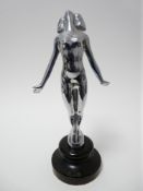 VINTAGE CAR MASCOT - DIVING NYMPH by A E Lejeune on a DESMO marked stand, 19cms H.