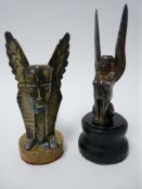 VINTAGE CAR MASCOTS X 2 - SEATED WINGED SPHINX French example circa 1925, unknown maker, 14cms H,