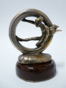 VINTAGE CAR MASCOT - WHEEL RIDER signed LOTTI and MARVEL France, marked PNEUS DUNLOP for DUNLOP