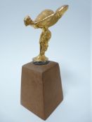 VINTAGE CAR MASCOT-SILVER SPIRIT ROLLS ROYCE Gold plated with spring base fitting, 11cms H.