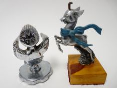 VINTAGE ADVERTISING CAR MASCOTS X 2 BABYCHAM FAWN with coloured highliting, 12cms H, and MR THERM,