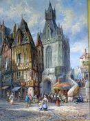 H.SCHAFER OIL ON CANVAS label verso Pecamp, Normandy busy townscape signed, 44 x 34 cms