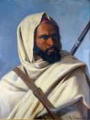 ANTONIO SCOGNAMIGLIO 19th century oil on canvas, a bedouin man, gilt framed. size 64 x 52cms