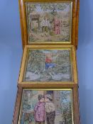 3 FINE, SMALL SAMPLER-STYLE STUDIES of children at play, 23x23 cms