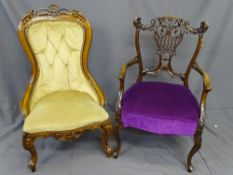 2 ARMCHAIRS. A VICTORIAN MAHOGANY STYLE SPOONBACK ARMCHAIR and a dark mahogany Edwardian armchair