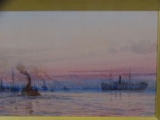 HENRY BRANSON FREER. Watercolour-shipping scene, signed and entitled on The Dore Gallery label