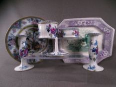 LOSOL WARE - 5 DRESSING TABLE PIECES, a Wedgwood Nankin circular plate and a small ironstone oval