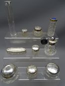 SILVER TOPPED GLASS DRESSING table containers etc, a parcel of 10 items