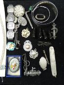 PARCEL OF SILVER AND WHITE metal sporting medallions and minor jewellery etc