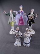 ROYAL DUX- PAIR OF MODERN FIGURINES, a Franklin figurine of Marianne Minuet and a pair of small blue