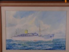 ROGER D MORRIS. Watercolour-portrait of the single funnel vessel 'Andes' at sea. Signed and dated