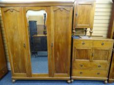 A GOOD MAHOGANY 3-PIECE BEDROOM SUITE of double wardrobe with centre mirror and 3 interior sliding