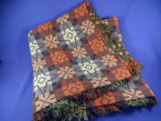 WELSH BLANKET traditional pattern, Autumnal and green colours with tasselled ends