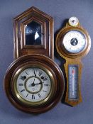 NEAT PENDULUM WALL CLOCK BY SEIKOSHA Tokyo and a modern polished banjo style wall barometer