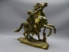 BRONZE MARLI HORSE AND HANDLER, 33cms long, 38 cms high (old reattachment repair to tail)