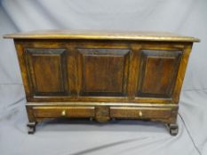 A 'COFFER BACH' - reproduction miniature chest with hinged lid and 3-panelled front with 2 narrow