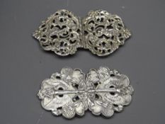 SILVER NURSE'S BUCKLES (2). One, depicting Olympic torch and wings, Birmingham 1956 E.S and Co the