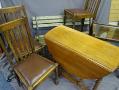 FURNITURE PARCEL - A BARLEY TWIST GATELEG TEA TABLE, 3 chairs, a polished 2-tier tea trolley and