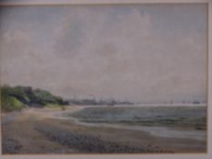 JAMES THOMAS WATTS. Watercolour-Liverpool (from Crosby) coastal scene with distant buildings and