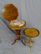 SEWING CABINET - EDWARDIAN MAHOGANY OCTAGONAL with intact fitted interior, centre segmented pedestal