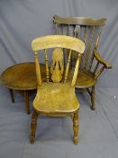 2 WINDSOR CHAIRS- one tall back armchair, the other a kitchen/farmhouse type, also a small