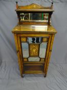 MUSIC OR GENERAL PURPOSE CABINET- Edw. rosewood, floral and batwing inlaid with narrow shelved and