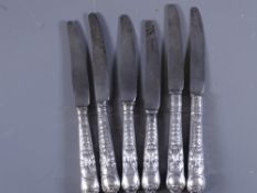 SET OF 6 SILVER HANDLED DINNER KNIVES-Georgian and Victorian Coburg pattern